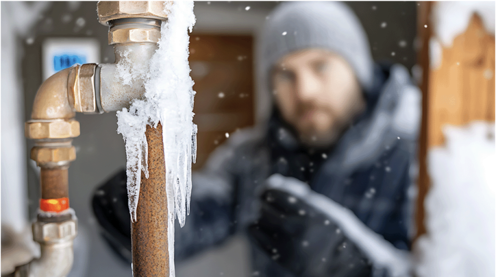 Frozen pipes in the basement of a Brooklyn home.